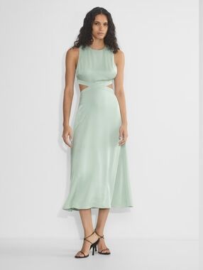 Aritzia Babaton Cella Cutout Satin Dress in Sage NWT XL